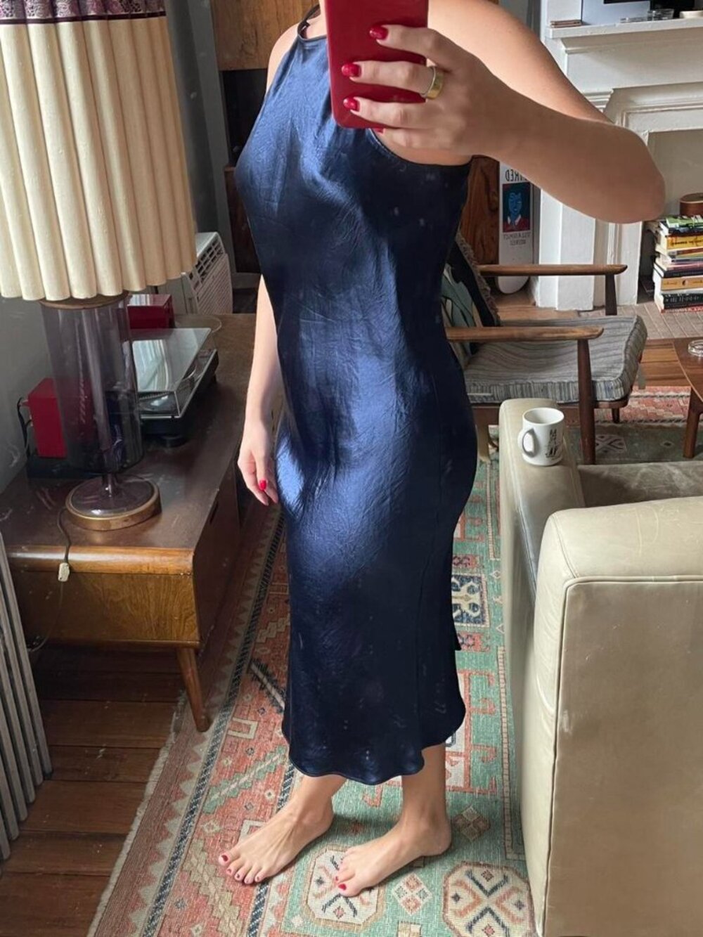 Silky navy blue Babaton midi dress